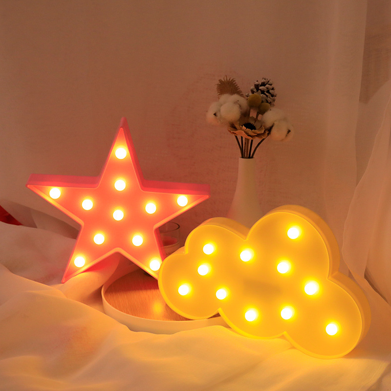 Lámpara LED en forma de nube, estrella, luna, caja de batería, lámpara decorativa, habitación infantil, corazón de niña, lámpara de escritorio montada en la pared del dormitorio