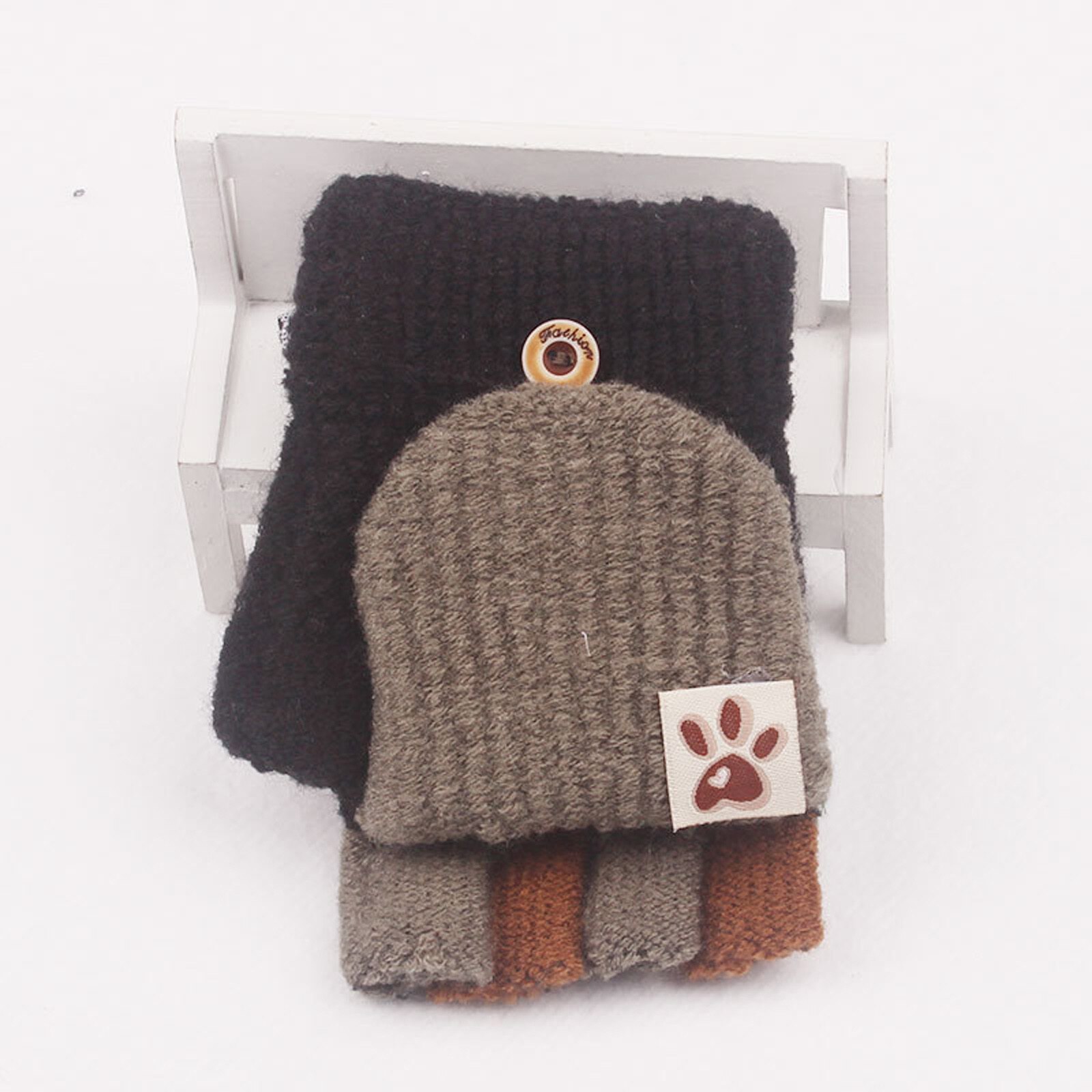Kids Gloves Winter Soft Convertible Flip Top Gloves Baby Girl Boy Winter Warm Knit Fingerless Mitten Knit Gloves
