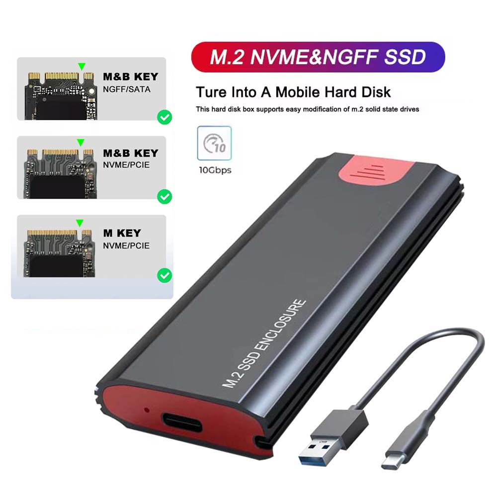 10 Gbit/s M2 NVMe/SATA SSD-Gehäuse SSD-Box M.2 NVME NGFF SSD zu USB 3.1-Gehäuse Typ-A auf Typ-C-Kabel für PC-Laptop-Zubehör