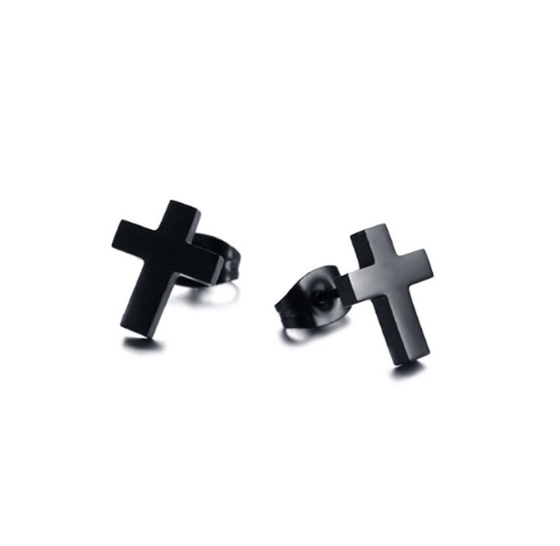 Delysia King Mannen Eenvoud Cross Stud Oorbellen Trendy Rvs Delicate Persoonlijkheid Eardrop: black