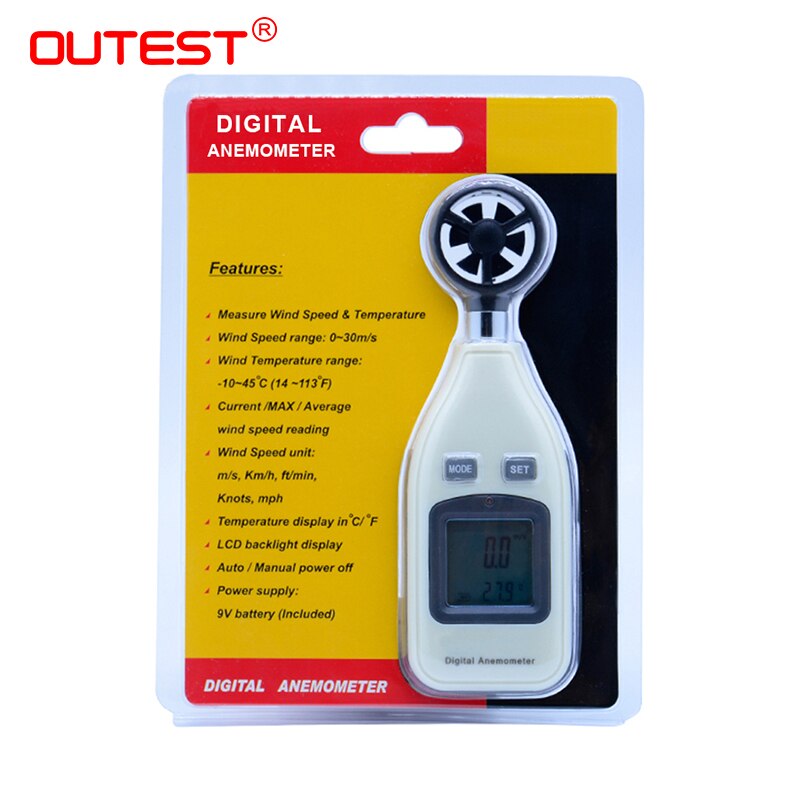 GM816A Lcd Digitale Hand-Held Wind Gauge Meter Meet Anemometer Thermometer 30 M/s (65MPH) snelheid Meetinstrument