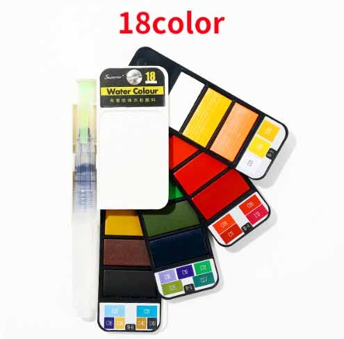 Peinture aquarelle en forme d'éventail 18/24/33/42 couleur solide ensemble de peinture portable opaque aquarelle stylo spécial palette de couleurs art fournitures: 18 color