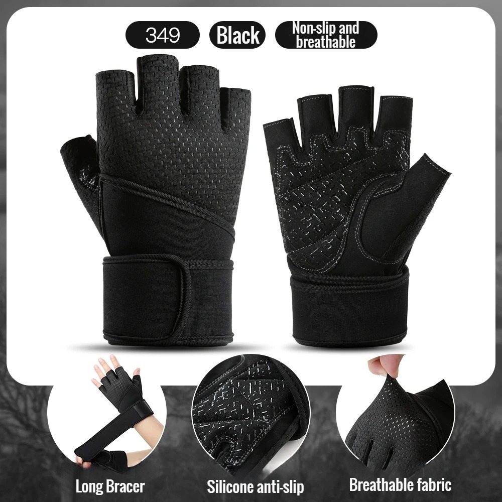 Gym Gloves Grips Anti-Skid Wrist Straps Protector for wrist training anti-slip half finger movement anti-cocoon Palm Protection: black / Small