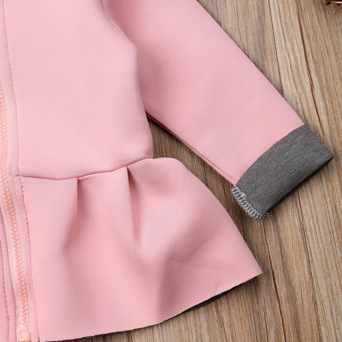Baby Meisje 3D Cartoon Konijn Oor Patchwork Rits Hoodies Jas Ruche Herfst Winter Jas Uitloper Baby Meisje Kleding