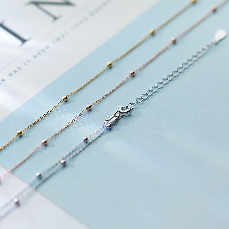 Mloveacc  s925 silberkette für damen, schlichte Halsband-halskette mit 925 sterlingsilberperlen, sommerliche schlüsselbeinkette