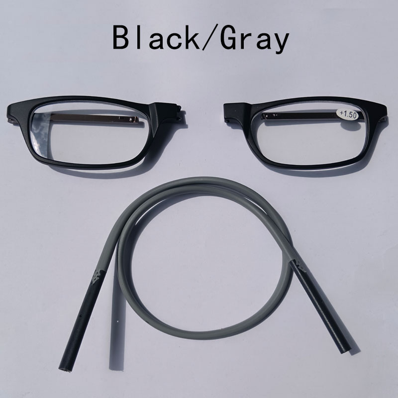 Portable magnetic reading glasses that can be hung around the neck with adjustable lanyard for men and women: black / +300