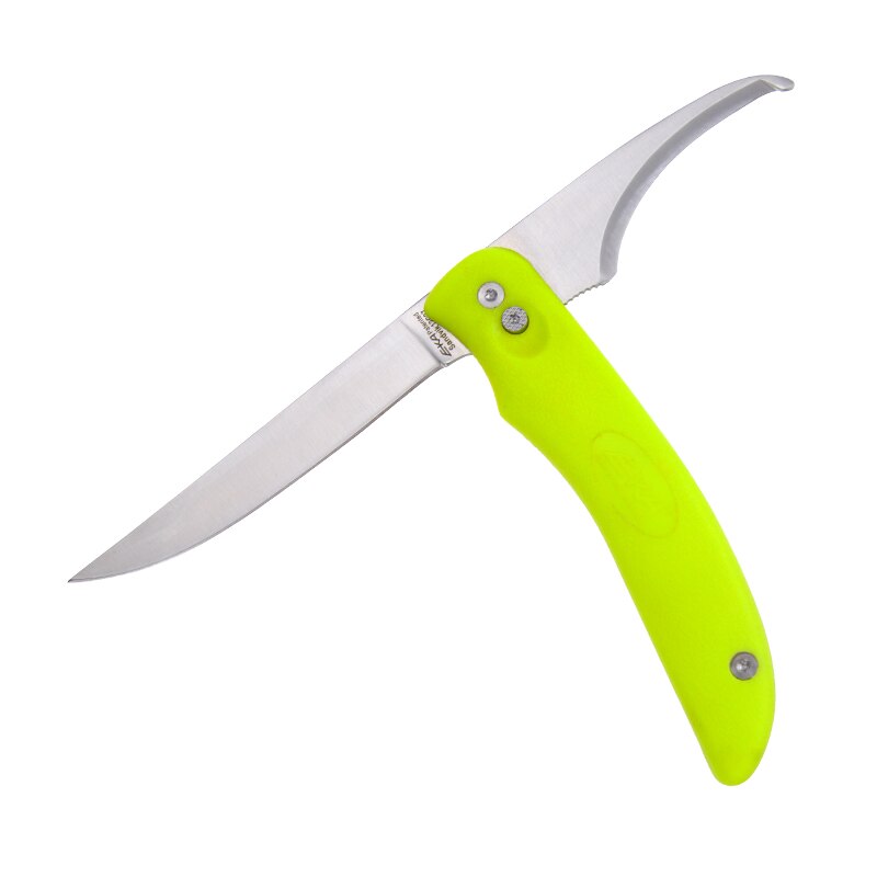 EKA – couteau à filet à deux lames en une, couteau de chasse à lame fixe rotative avec manche en TPR, gaine en Nylon pour la pêche: green