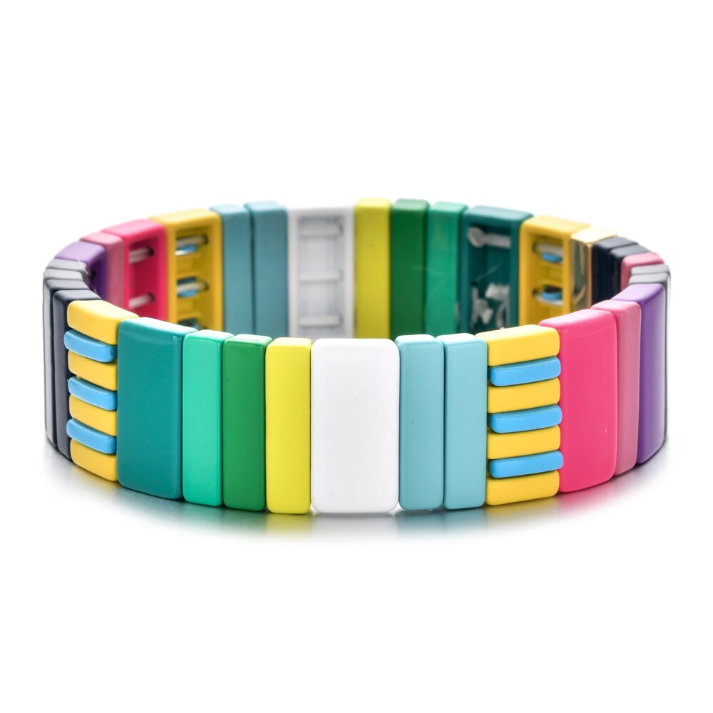 Smaltato Piastrelle Braccialetto cubo Amicizia Stirata Del Braccialetto Fatto A Mano Pulseras Elastico Impilabile Gioielli per le Donne Femme Della Boemia: A9