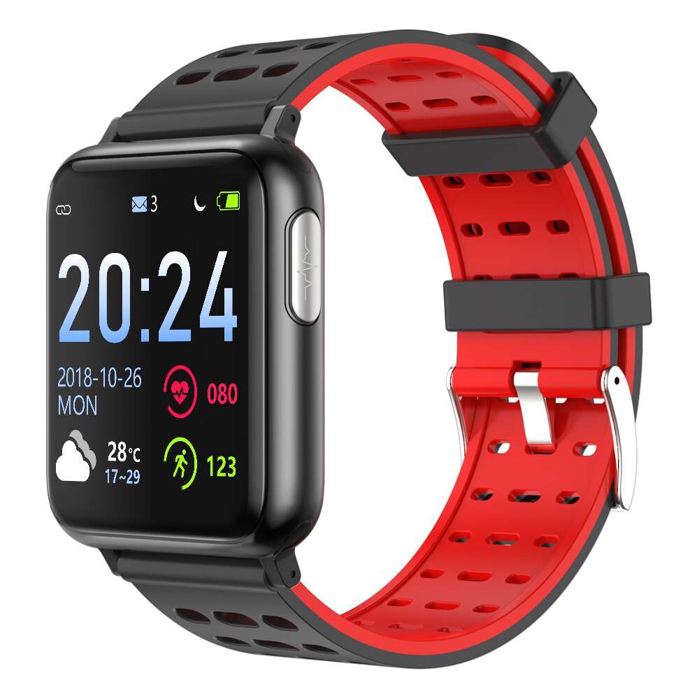 V5 Bluetooth Smart Uhr EKG PPG Herz Rate Blutdruck Sauerstoff Monitor Smart Uhr Band 1,3 "Fitness Tracker IP67 wasserdicht: Sport Black Red