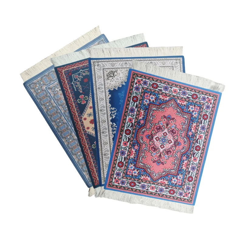 Persian Mini Woven Rug Mat Mousepad Retro Style Carpet Pattern Cup Laptop PC Mouse Pad with Fring Home Office Table Decor Craft