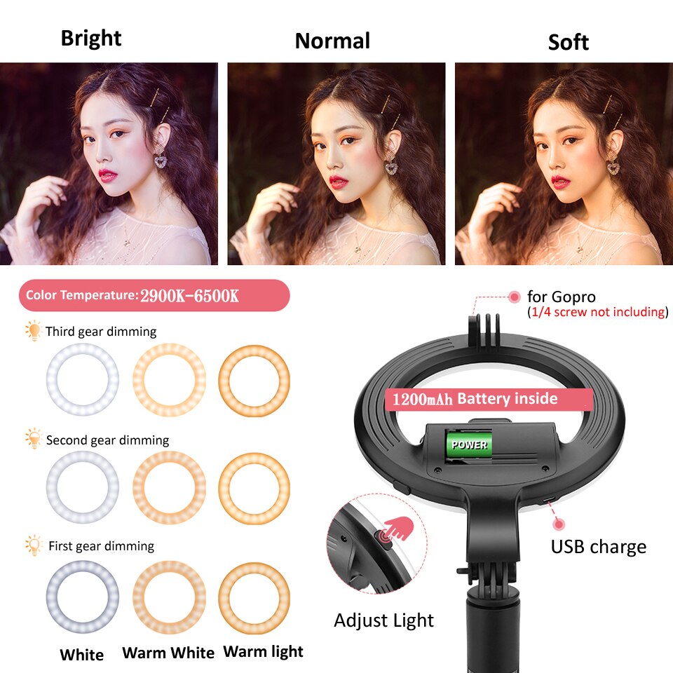 RUZSJ 4 in 1 Selfie LED Ring Light Wireless Bluetooth Selfie Stick Mini treppiedi palmare allungabile Selfie Stick con telecomando