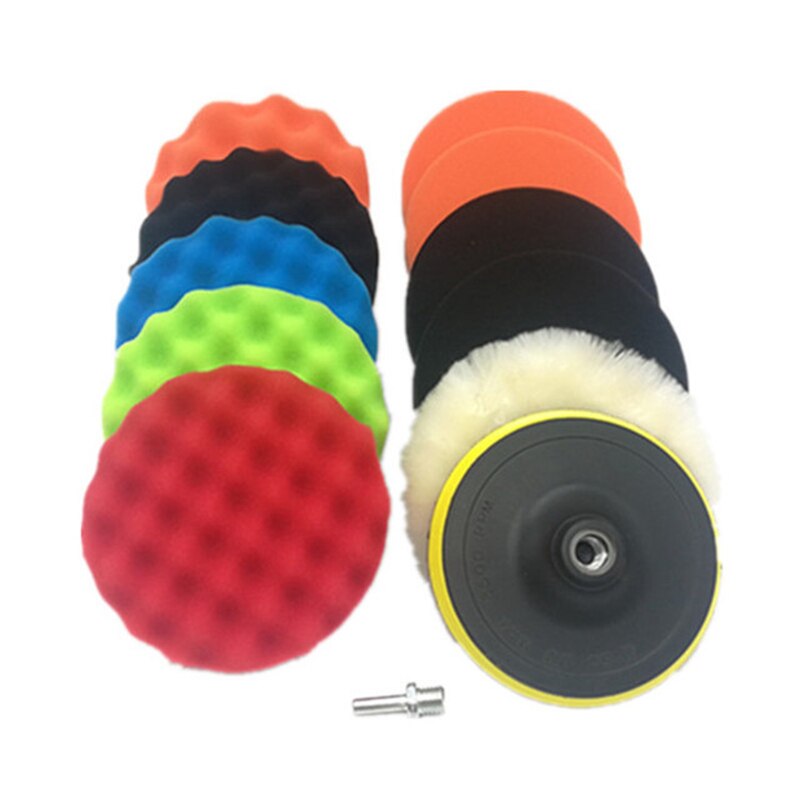 3/4/5/6/7 tommer bil polering voks svamp hjul polerskive 12 stykke sæt svamp auto pleje poler pude boremaskine  m14 adapter
