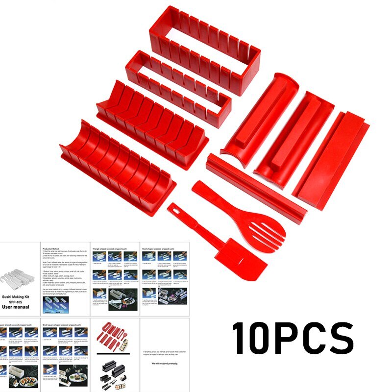 10Pcs/Set DIY Sushi Maker Kit Kitchen Sushi Tool Making Machine Roller Rice Mold Sushi Vegetable Meat Rolling Gadgets: 10PCs c