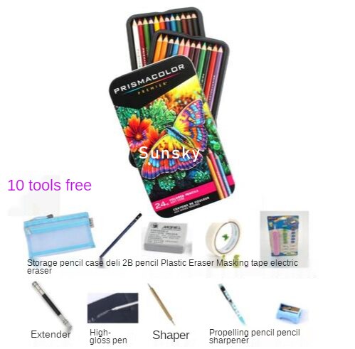 Originele 24 48 72 132 150 Prismacolor Premier Zachte Kleurpotlood Prismacolor Sanford Schets Potlood Met 10 Art Gereedschap Tin doos: 24 with 10 tools