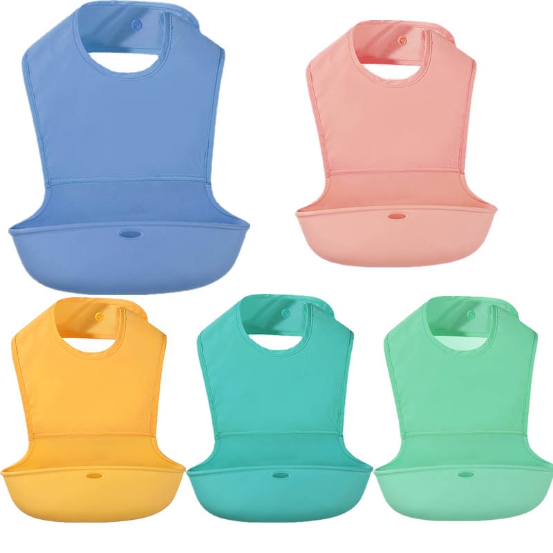 Baby Bib Pure Kleur Siliconen Waterdicht Bib Drie-Dimensionale Speeksel Pocket Gratis Opbergdoos