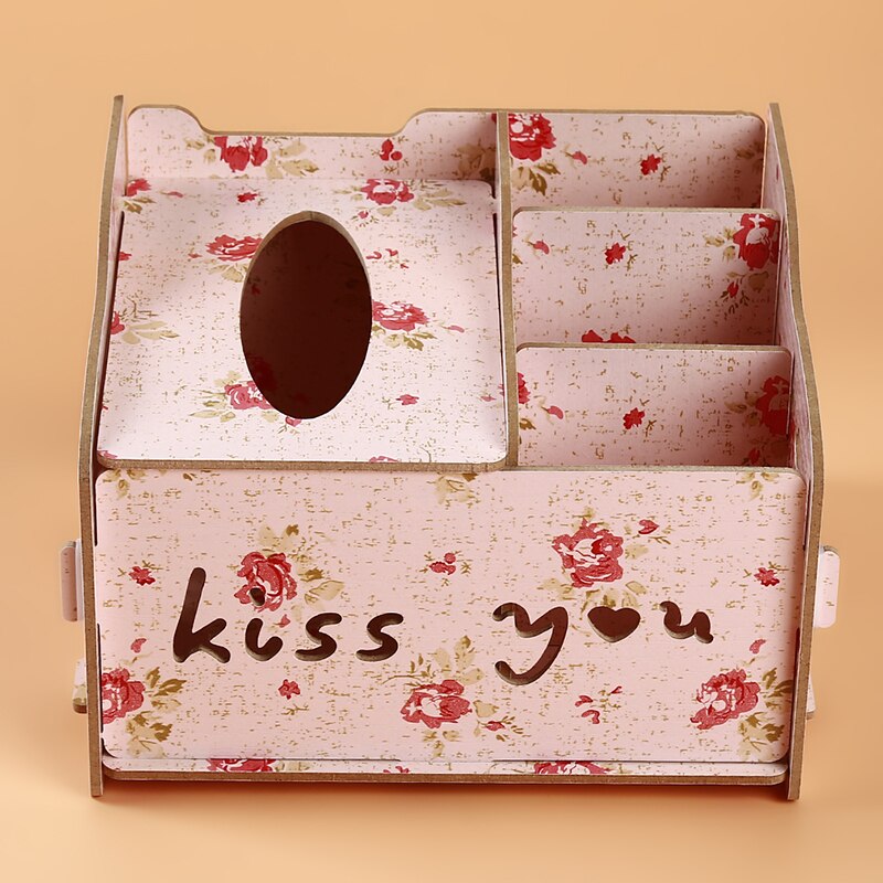 DIY Tissue Box Cover Wood Napkin Holder Tissue Dispenser Living Room Desktop Debris Organizer Phone Remote Control Storage Box: Camellia