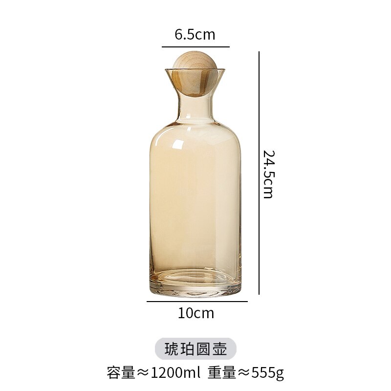 1L Glass Cold Water Kettle and Cup Set Drinkware Pot Juice Household Glass Water Bottles with Wooden Ball Lid Water Cup: Amber pot