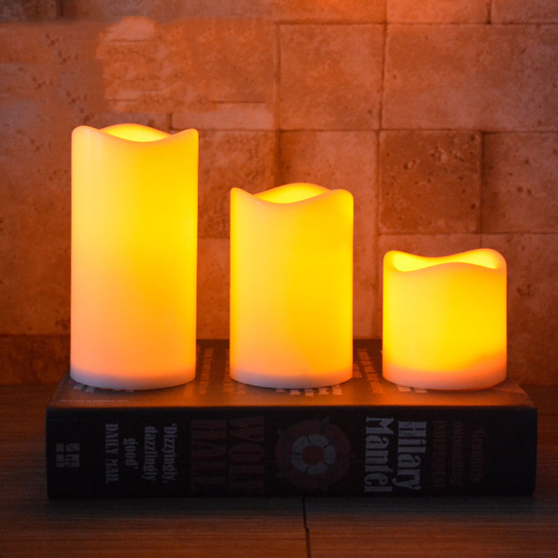 Set of 3 Amber Flameless Battery Operated Candles With Remote Control,Plastic Color Changing Led Pillar Candles,Battery Included