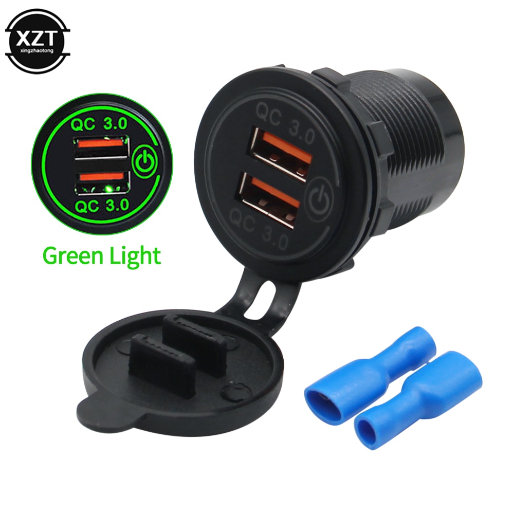 12v/24v 36w qc 3.0 2 usb lader stikkontakt berøringsbryter vanntett universal bil truck lade sokkel for telefon nettbrett kamera gps
