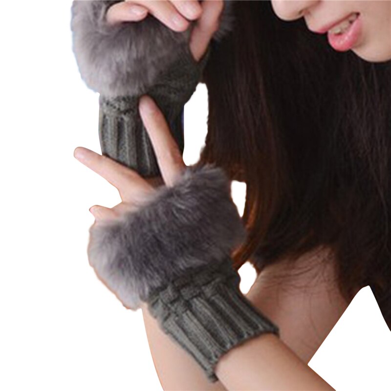 Winter Gloves Female Fingerless Gloves Without Fingers Women Cotton Warm Winter Gloves Hand Wrist Warmer: Dark Gray