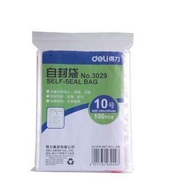 Brand Deli 3029 Thick plastic ziplock bags 10 # (24*34CM) 100PCS Layer thickness: 4um