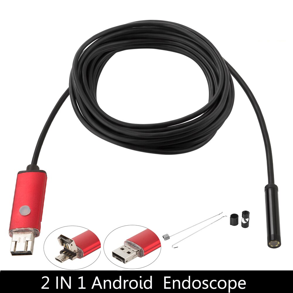 HD 7mm 2m Endoscope Android Camera Lens Snake Tube Inspection Camera Car Endoscope USB Flexible Camera IP67 Waterproof