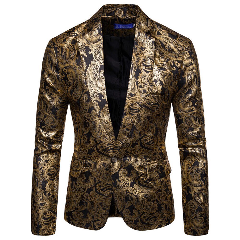 Mannen bedrukken podium zaklamp goudfolie stempelen blazer ontwerpen prestatie stijlvol pak jas: Zwart / Xxxl