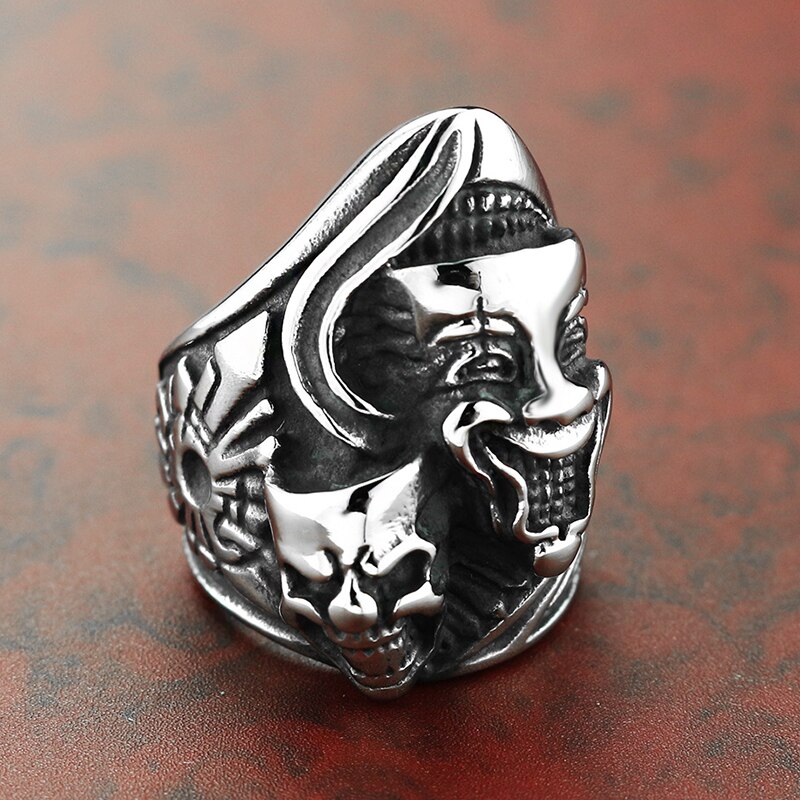 Vintage Gothic Big And Small Clown Skull Ring Men Boys Huge Stainless Steel Biker Rings Male Heavy Metal Punk Rock Jewelry