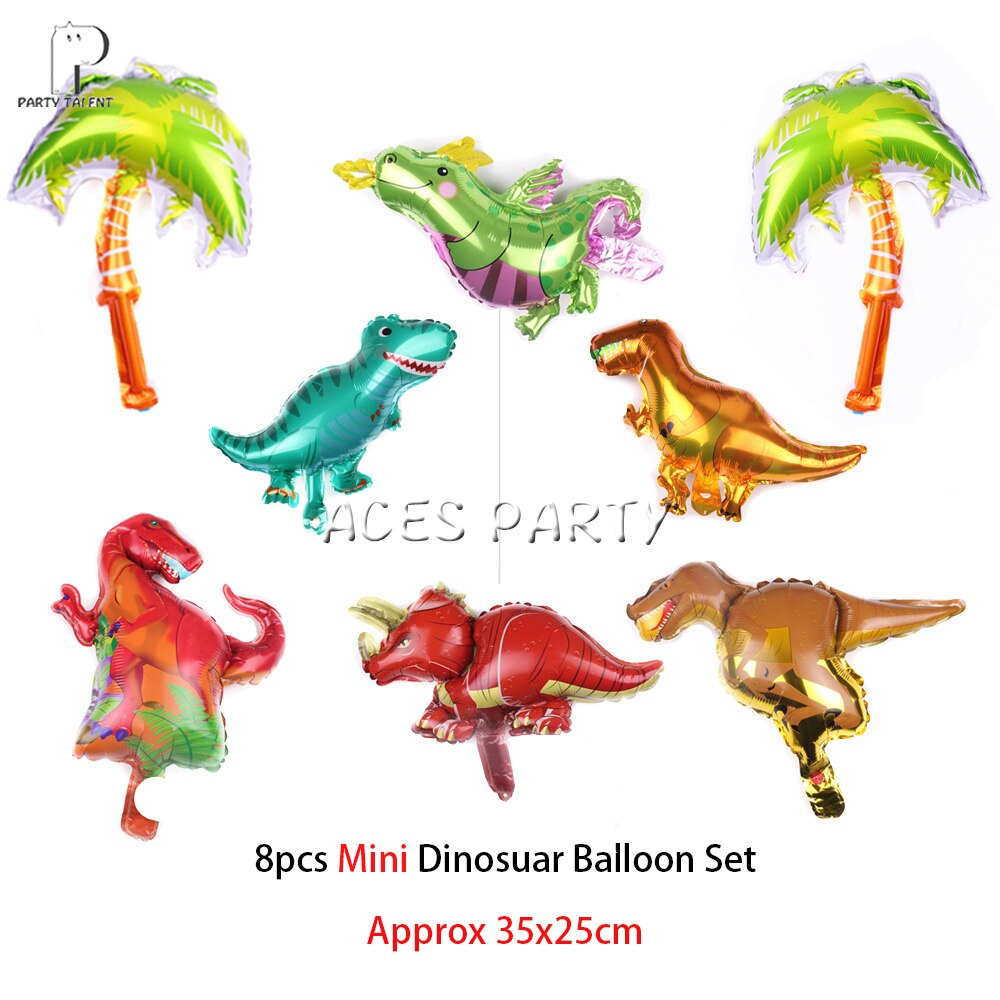 För barn födelsedag dinosaurie tema festtillbehör engångsservis tallrik kopp halm godis låda hatt inbjudningar ballong etc.: 8 st dino ballong