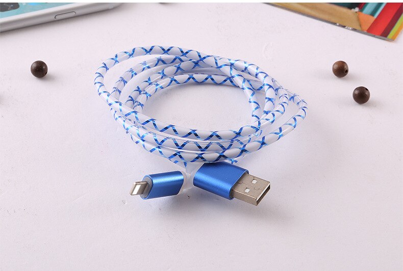 1m blits -ladekabel til iphone 6 pluss 7 8 /  ipad 4 mini 1 m ren kobberkjerne 2.0a usb hurtigladning lys datakabel