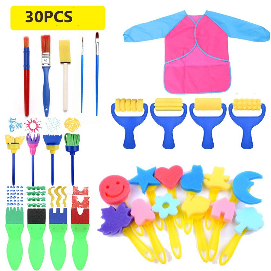 Rodillo de pintura de esponja para niños, pinceles de manualidades, herramienta de pintura, juguete educativo: 30PCS