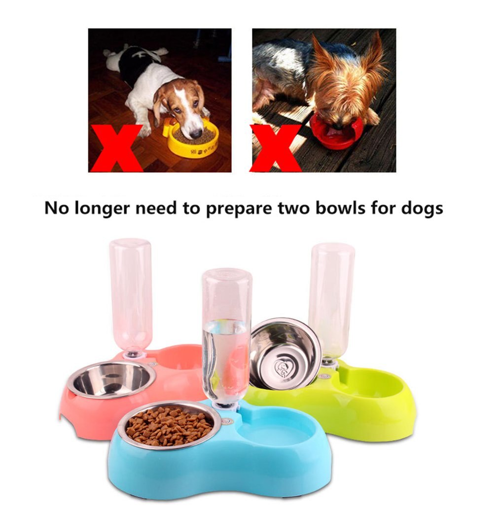 Draagbare voerbak voor huisdieren, plastic, automatische voerbak met dubbele poort, waterdrinkbak, voerbak voor katten, honden