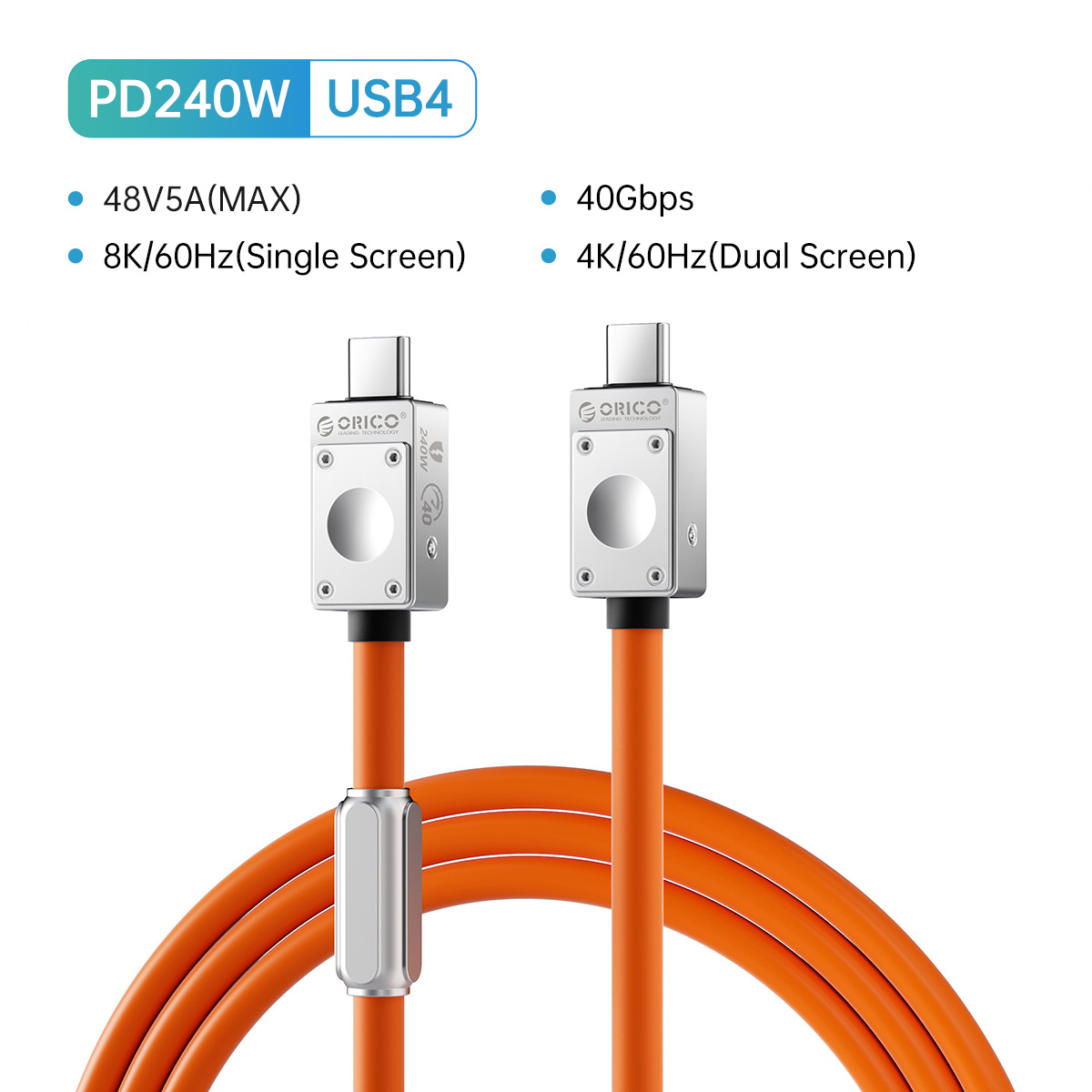 ORICO Cable USB4 240W Cable de silicona PD USB C línea de datos Cable de carga rápida Thunderbolt 3 8K para tableta portátil Samsung MacBook