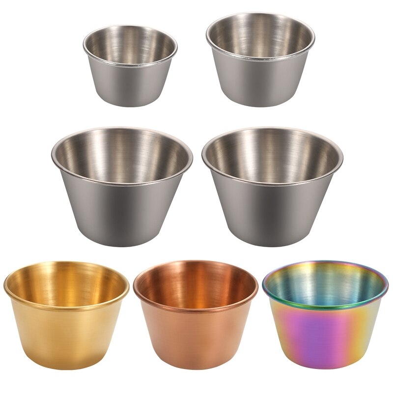 Premium Brushed Stainless Steel Condiment Sauce Cups Spices Pos Liquid Dips Bowl Easy to Use and Clean for Restaurant