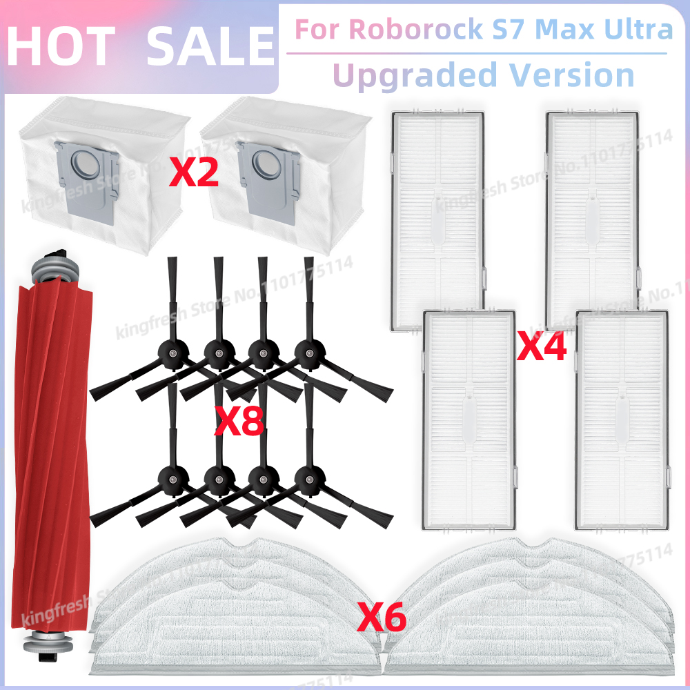 Compatible con Roborock S7 Max Ultra Q100TSC Partes de la Aspiradora Robotica Rodillo Principal Cepa Lateral Filtro HEPA Paño de Limpieza Bolsa de Polvo Replazo Accesorios