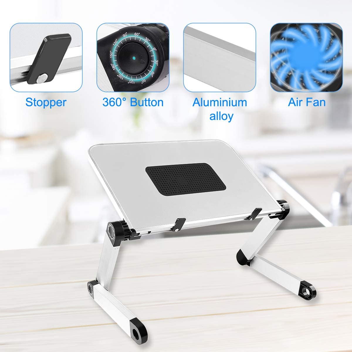 Adjustable Laptop Desk Aluminum Ergonomic Portable TV Bed Lap Desk Tray Table Stand Notebook Table Desk Stand Black White