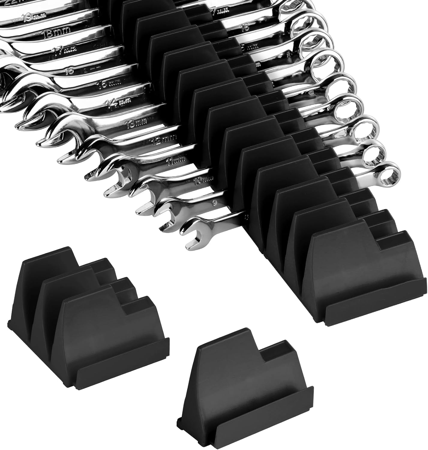 Magnetic Wrench Organizer for Tool Box, Easy Accessibility Magnetic Wrench Holder for 24 Wrenches,Modular Wrench Organizer Black