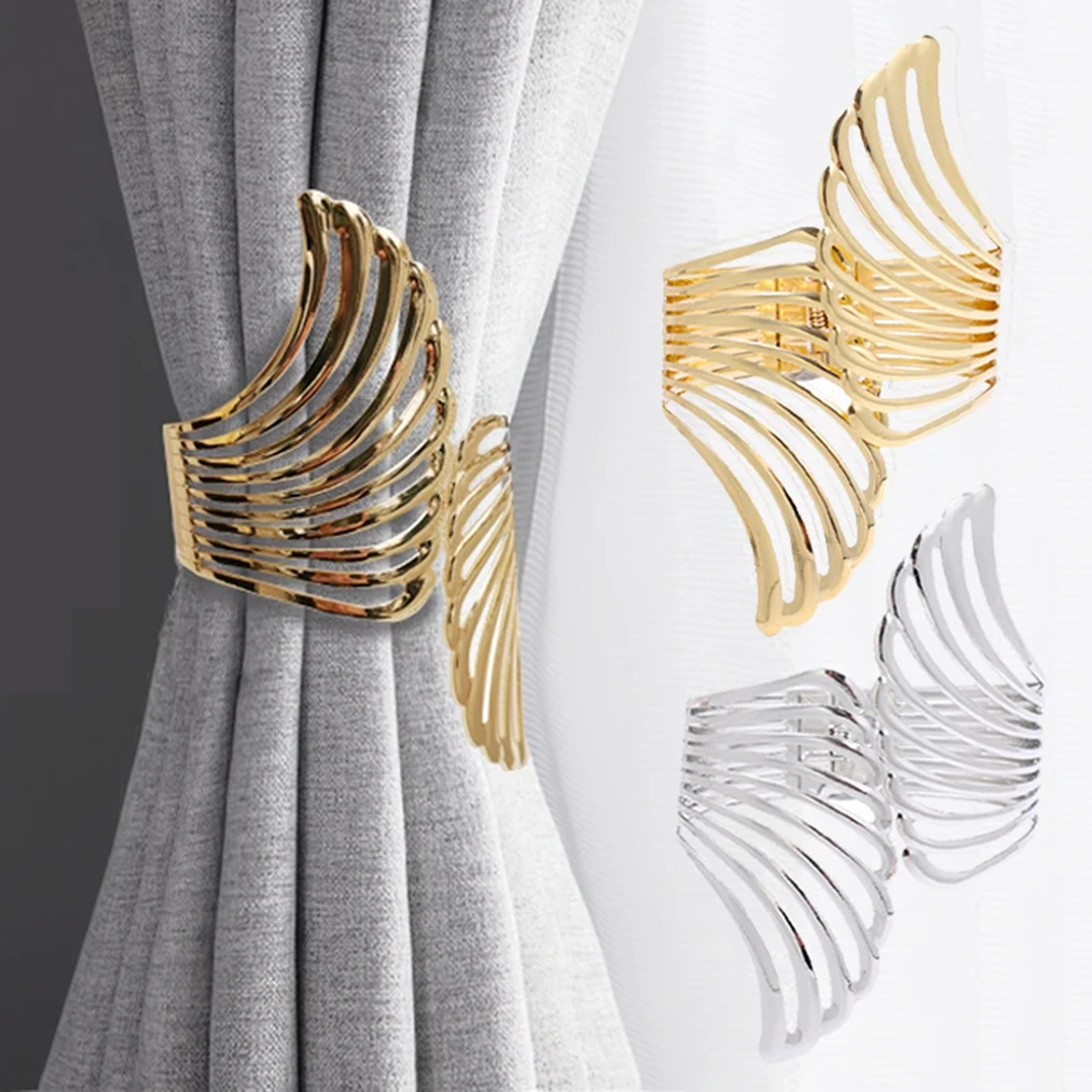 2 pièces moderne luxe or/argent ailes d'ange motif printemps rideau embrasses, utilisé pour chambre à coucher, rideaux de salon