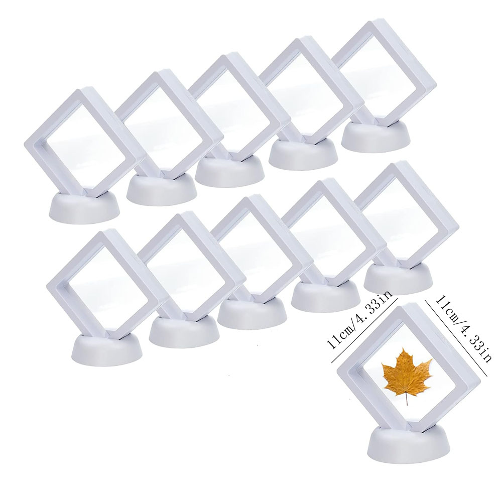 10pcs Display Box 3D Floating Frame Jewelry Display Stand Shadow Box Ring Pendant Holder Jewellery Stone Presentation Case: Light Grey