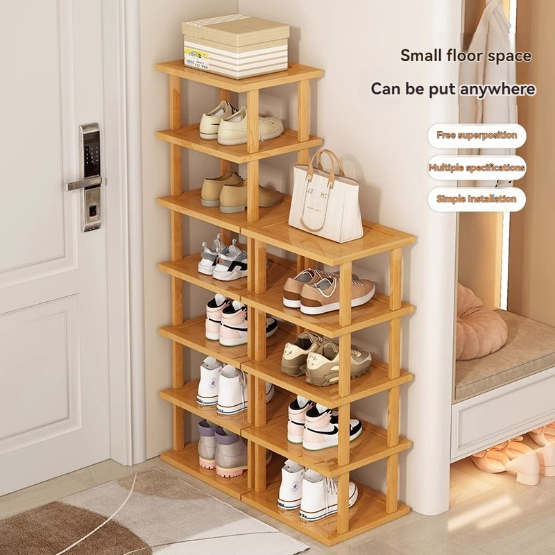 Zapatero sencillo para uso doméstico, almacenamiento de bambú en la entrada, sala de alquiler que ahorra espacio, dormitorio, cabina de zapatos estrecha multicapa