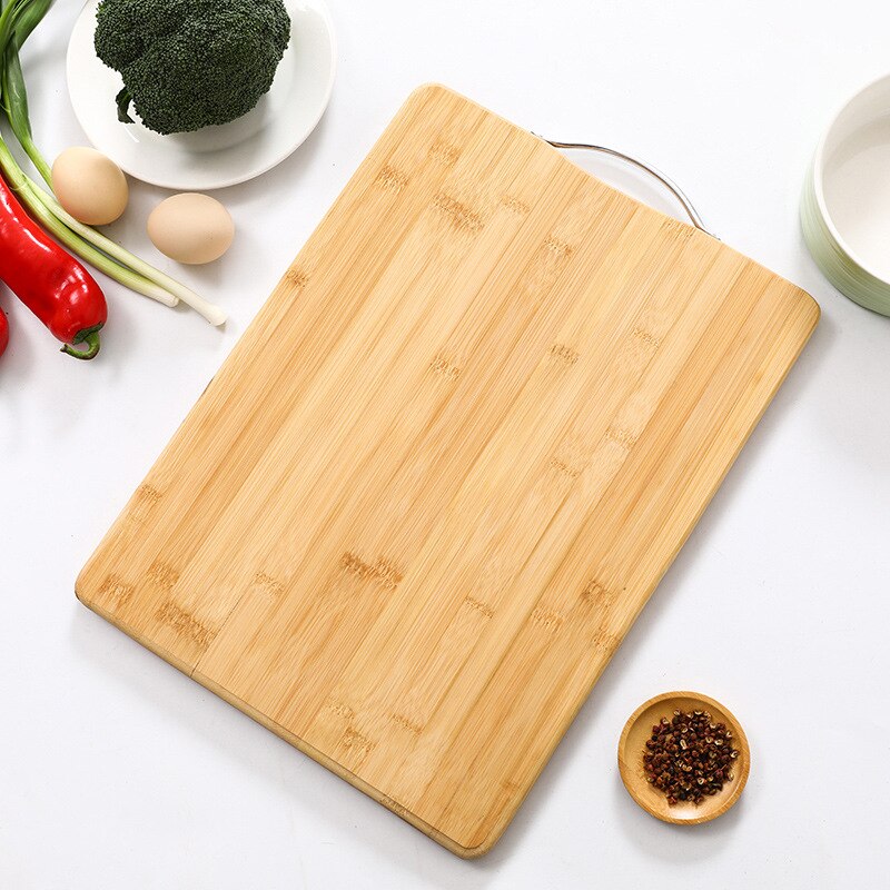 Zotobon bambus skærebræt firkantet hængbar skæreblok tyk naturlig skærebræt køkken madlavning frugt skærebræt  f183: 38 x 28