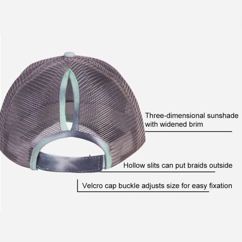 Tie-dye baseballkeps sommar solskydd andas kors hästsvans tjej hatt justerbar tennis golf löpning sport dam kepsar