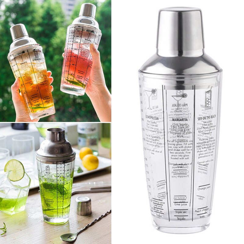 700ml Mix Master Bottle Cocktail Shaker Transparent Stainless Steel Glass Bar Tools C66