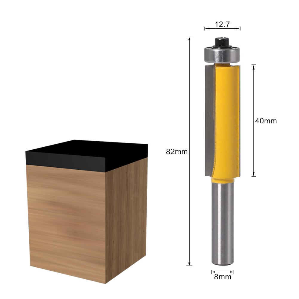 1pc 8mm Shank Trim Router Bit with Bearing for Wood Template Pattern Bit Tungsten Carbide Milling Cutter for Wood