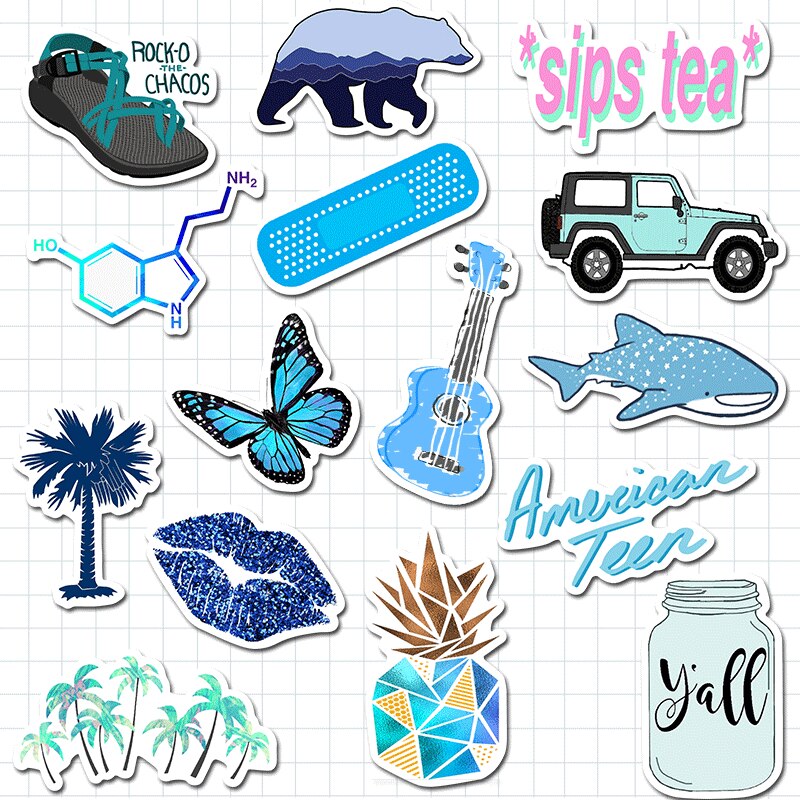 SEAAN 50PCS Blue Skateboard Stickers Vinyl Laptop Luggage Decals VSCO Girls Sticker