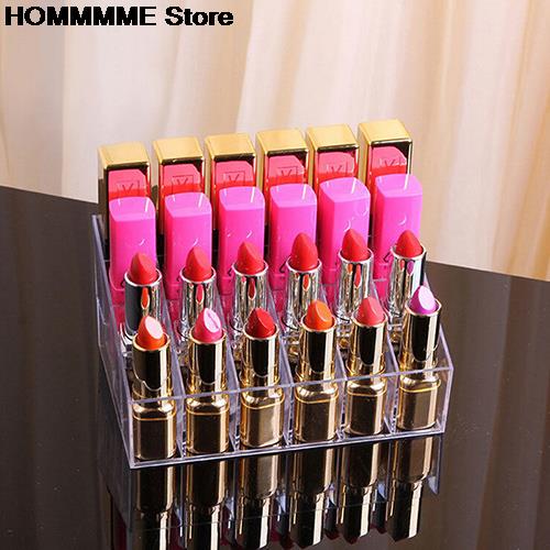 Lipstick Storage Box 24 Grid Acrylic Transparent Makeup Organizer Cosmetic Display Stand Lipstick Holder