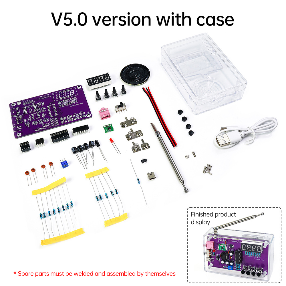 DIY Kits 87-108 MHz HU-017A/HU-017B RDA5807S Radio Kit FM DIY Elektronische Teile Lernset für elektronische Komponenten Zubehör: Silber