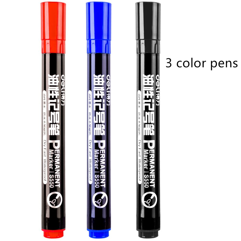 3 stk sort blå rød farve permanent tusch pen sæt vandtæt olieblæk på cd stof papir metal keramisk træ kontorskole  a6842: Blande