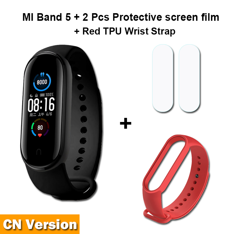 Xiaomi Mi Band 5 Smart Bracelet 4 Color AMOLED Screen Miband 5 Smartband Fitness Traker Bluetooth Sport Waterproof Smart Band: Add Red