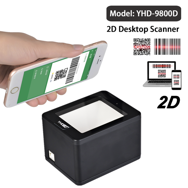 YHDAA Omnidirectional Barcode Scanner 1D 2D QR Desktop BarCode Reader Platform Support Data Matrix PDF417 for Retail Supermarket: 9800D RS232